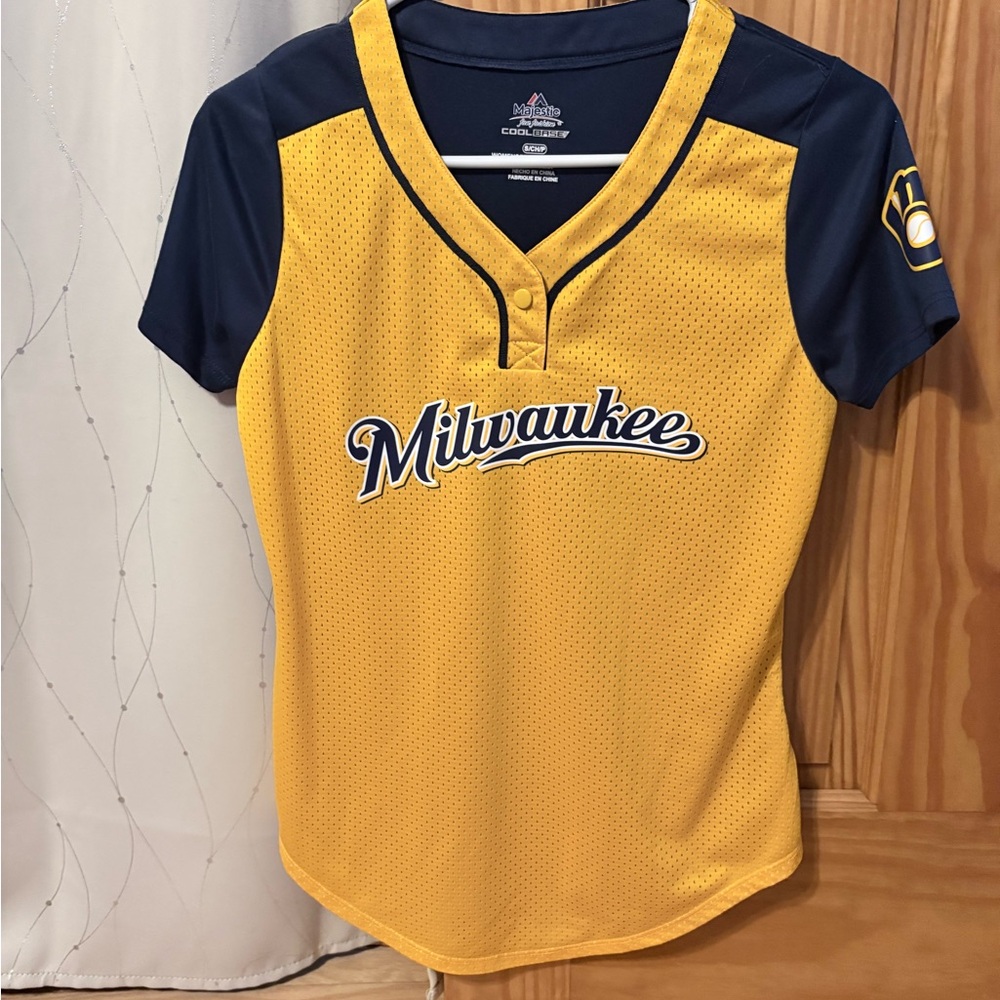 Majestic Yellow and Navy Cool Base Jersey